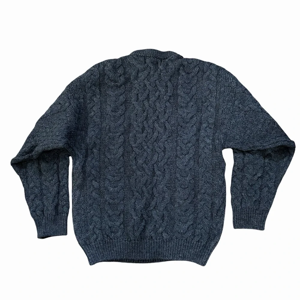 Vintage Aran Crafts Womens 100% Wool Sweater S Navy Cable Knit Ireland Fisherman